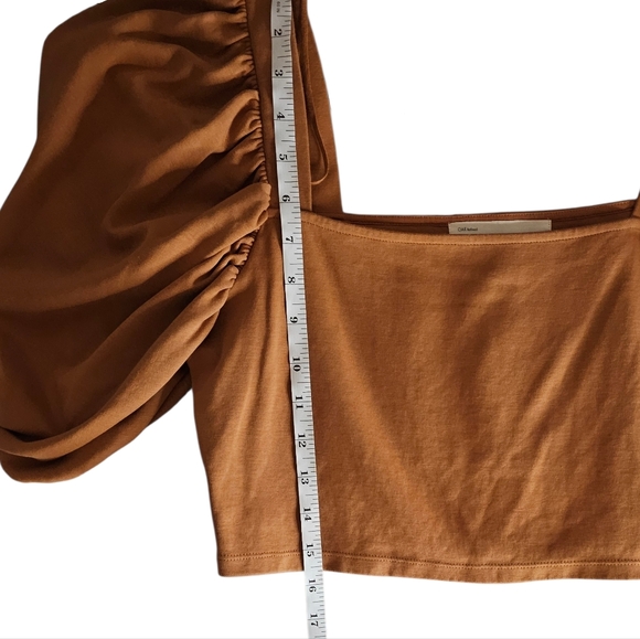 Oak + Fort Terracotta Tan Cotton Crop Top Square Neck Puff Half Sleeve size L - Picture 7 of 8
